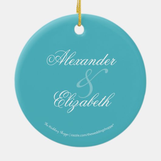 Damask First Kerstbruiloft Ornament (aqua) (Achterkant)