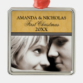 Damask First Kerstbruiloft Ornament (goud) (Voorkant)