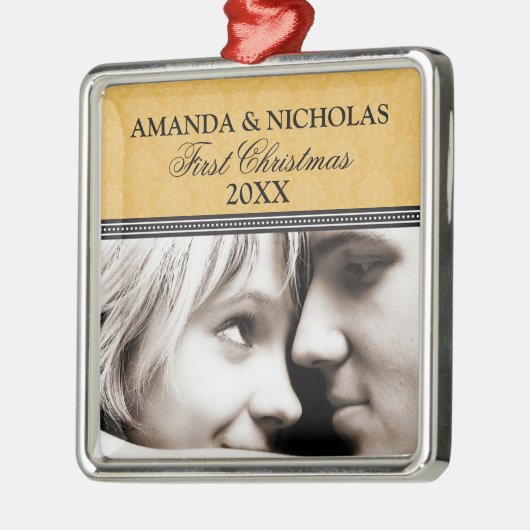 Damask First Kerstbruiloft Ornament (goud) (Links)