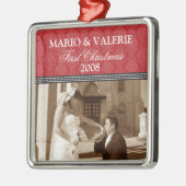 Damask First Kerstbruiloft Ornament (rood) (Links)