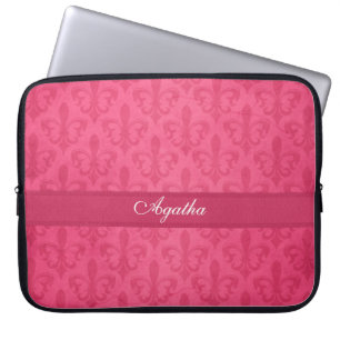 Damask fleur de lis genaamd donkerroze laptop hoes