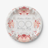 Damask Floral 100th Birthday Party Paper Bord (Voorkant)