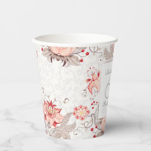 Damask Floral 60e verjaardag Party Paper Cup Papieren Bekers (Voorkant)