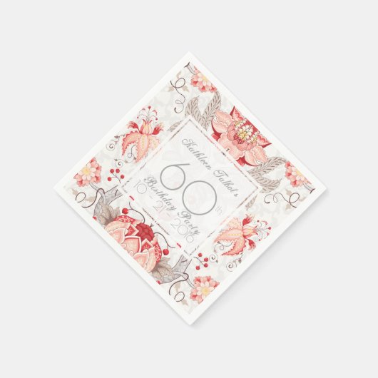 Damask Floral 60e verjaardag Party Papier servet (Hoek)