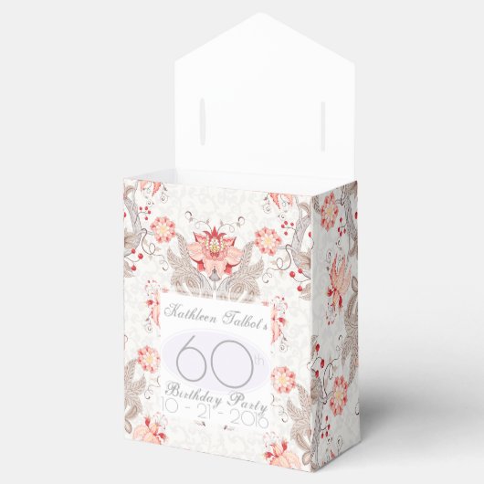 Damask Floral 60th Verjaardag Bedankt Favor Box Bedankdoosjes (Geopend)