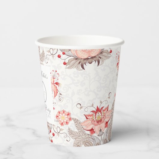 Damask Floral 70e verjaardag partij papier beker (Achterkant)