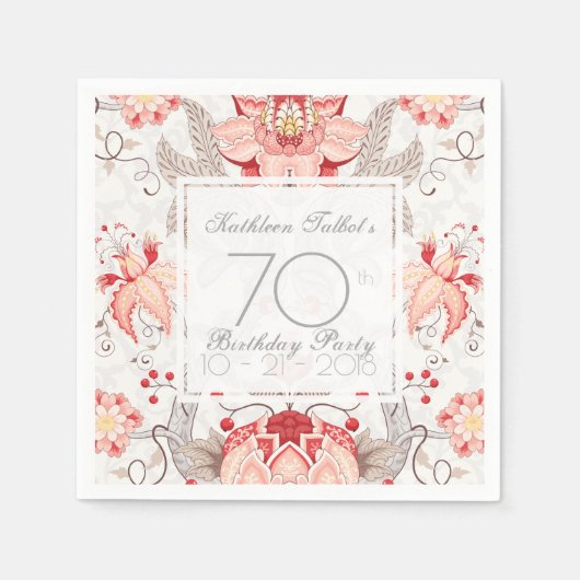 Damask Floral 70e verjaardag Party Papier servet (Voorkant)