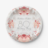 Damask Floral 80th Birthday Party Paper Bord (Voorkant)
