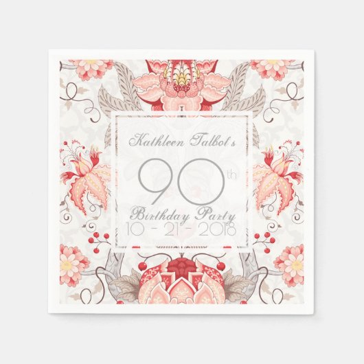 Damask Floral 90ste verjaardag Party Papier servet (Voorkant)