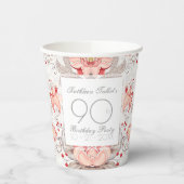 Damask Floral 90th Birthday Party Paper Cup Papieren Bekers (Links)