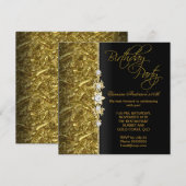 Damask Floral Birthday Party Gold Black 3 Kaart (Voorkant / Achterkant)