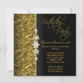 Damask Floral Birthday Party Gold Black 3 Kaart (Voorkant)