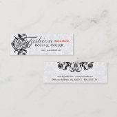 Damask floral black and white mini visitekaartje (Voorkant / Achterkant)