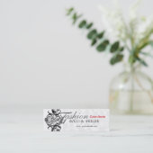 Damask floral black and white mini visitekaartje (Staand voorkant)