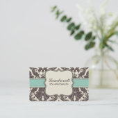 Damask Floral Elegant Modern Brown Beige en Green Visitekaartje (Staand voorkant)