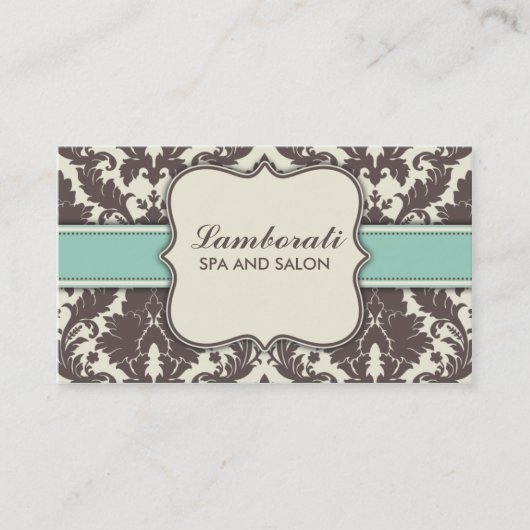 Damask Floral Elegant Modern Brown Beige en Green Visitekaartje (Voorkant)