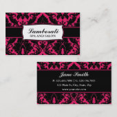Damask Floral Elegant Modern Hot Pink en Black Visitekaartje (Voorkant / Achterkant)