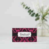 Damask Floral Elegant Modern Hot Pink en Black Visitekaartje (Staand voorkant)