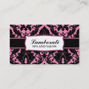 Damask Floral Elegant Modern Pink and Black Visitekaartje