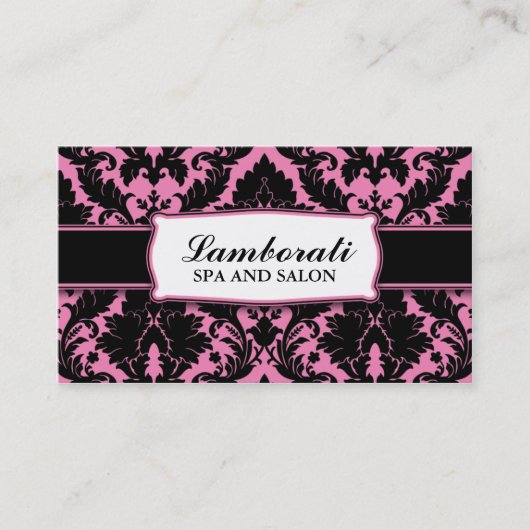 Damask Floral Elegant Modern Pink and Black Visitekaartje (Voorkant)
