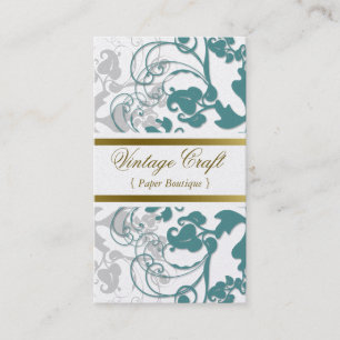 Damask  Floral Flourish Boho Blauwgroen Elegant Visitekaartje