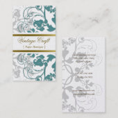 Damask  Floral Flourish Boho Blauwgroen Elegant Visitekaartje (Voorkant / Achterkant)