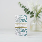 Damask  Floral Flourish Boho Blauwgroen Elegant Visitekaartje (Staand voorkant)