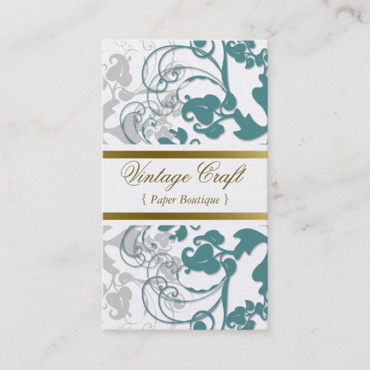 Damask  Floral Flourish Boho Blauwgroen Elegant Visitekaartje (Voorkant)