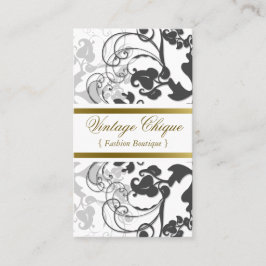 Damask  Floral Flourish Chic Black Elegant Visitekaartje