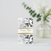 Damask Floral Flourish Chic Black Elegant Visitekaartje (Staand voorkant)