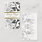 Damask Floral Flourish Chic Black Elegant Visitekaartje (Voorkant / Achterkant)