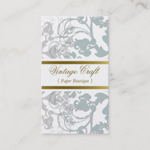Damask  Floral Flourish Chic Blue Elegant Visitekaartje