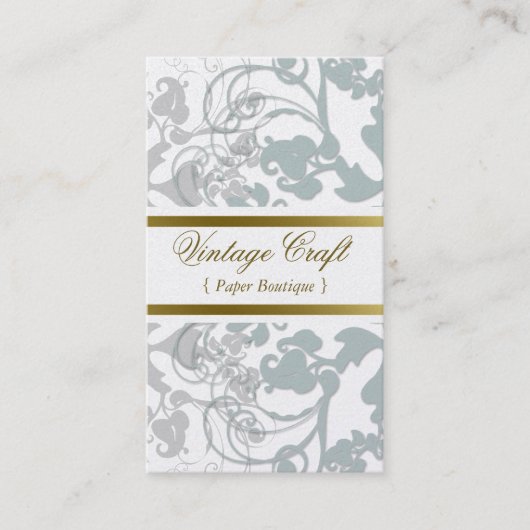 Damask Floral Flourish Chic Blue Elegant Visitekaartje (Voorkant)