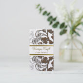 Damask Floral Flourish Chic Brown Elegant Visitekaartje (Staand voorkant)