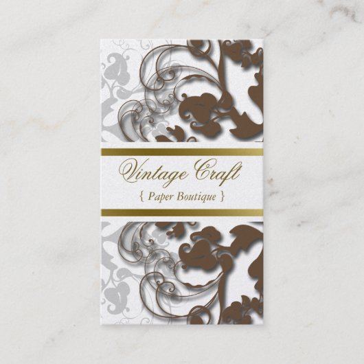 Damask Floral Flourish Chic Brown Elegant Visitekaartje (Voorkant)