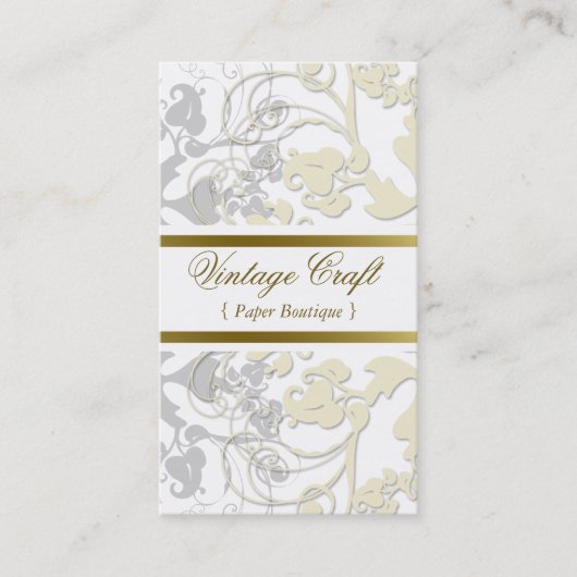 Damask Floral Flourish Chic Cream Elegant Visitekaartje (Voorkant)