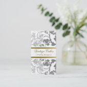 Damask  Floral Flourish Chic Gray Elegant Visitekaartje (Staand voorkant)