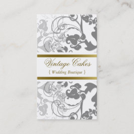 Damask  Floral Flourish Chic Gray Elegant Visitekaartje