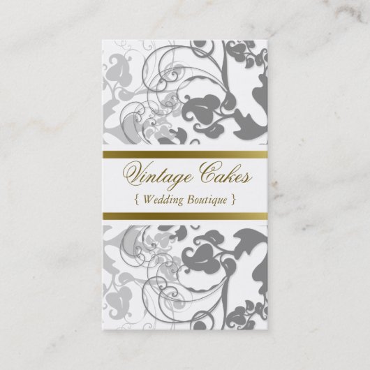 Damask  Floral Flourish Chic Gray Elegant Visitekaartje (Voorkant)