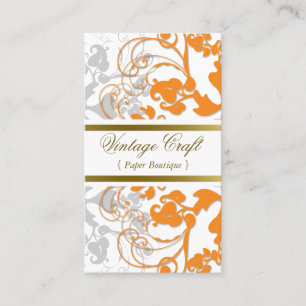 Damask Floral Flourish Chic Oranje Elegant Visitekaartje