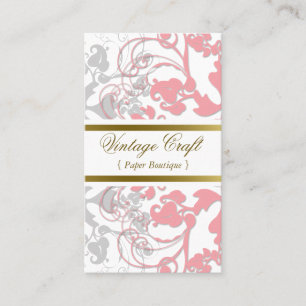 Damask  Floral Flourish Chic Pink Elegant Visitekaartje
