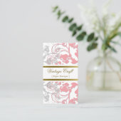 Damask  Floral Flourish Chic Pink Elegant Visitekaartje (Staand voorkant)