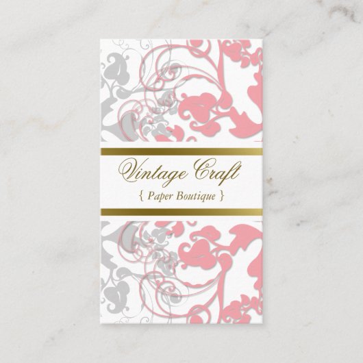Damask  Floral Flourish Chic Pink Elegant Visitekaartje (Voorkant)