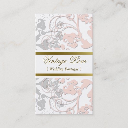 Damask  Floral Flourish Chic Pink Elegant Visitekaartje (Voorkant)