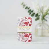 Damask  Floral Flourish Chic Red Elegant Visitekaartje (Staand voorkant)