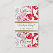 Damask  Floral Flourish Chic Red Elegant Visitekaartje (Voorkant)