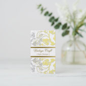 Damask  Floral Flourish Chic Yellow Elegant Visitekaartje (Staand voorkant)