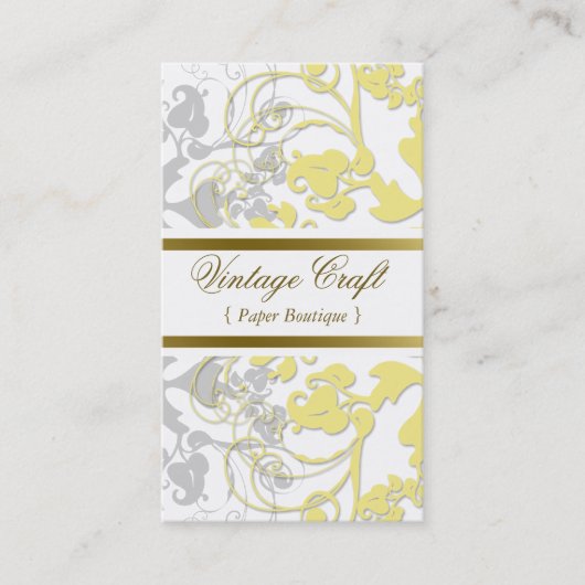 Damask  Floral Flourish Chic Yellow Elegant Visitekaartje (Voorkant)