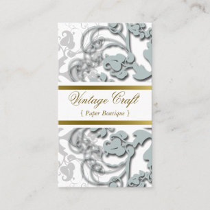 Damask  Floral Flourish Dusky Blue Elegant Visitekaartje