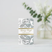 Damask  Floral Flourish Dusky Blue Elegant Visitekaartje (Staand voorkant)